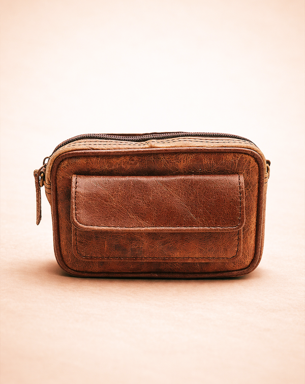 Dark brown front pocket leather bumbag