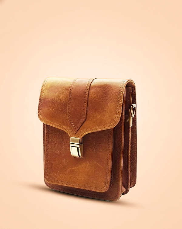 Brown leather flap bumbag