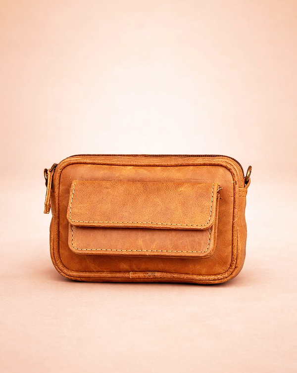 Brown front pocket leather bumbag