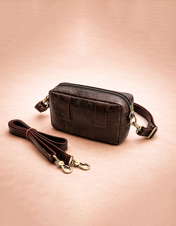 Dark brown leather multipurpose bumbag