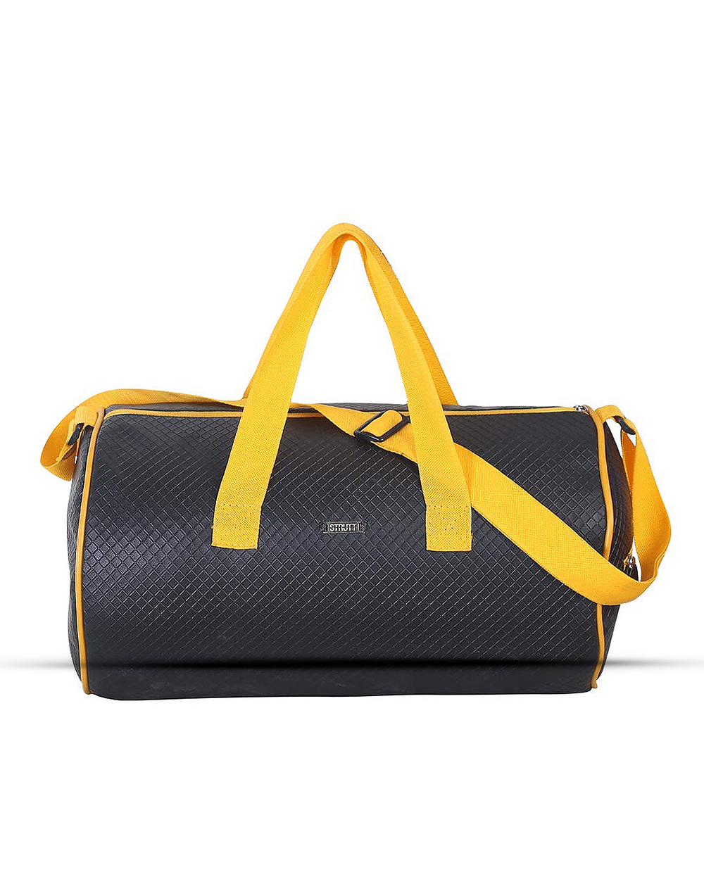Black & Yellow Faux Leather Duffel Bag
