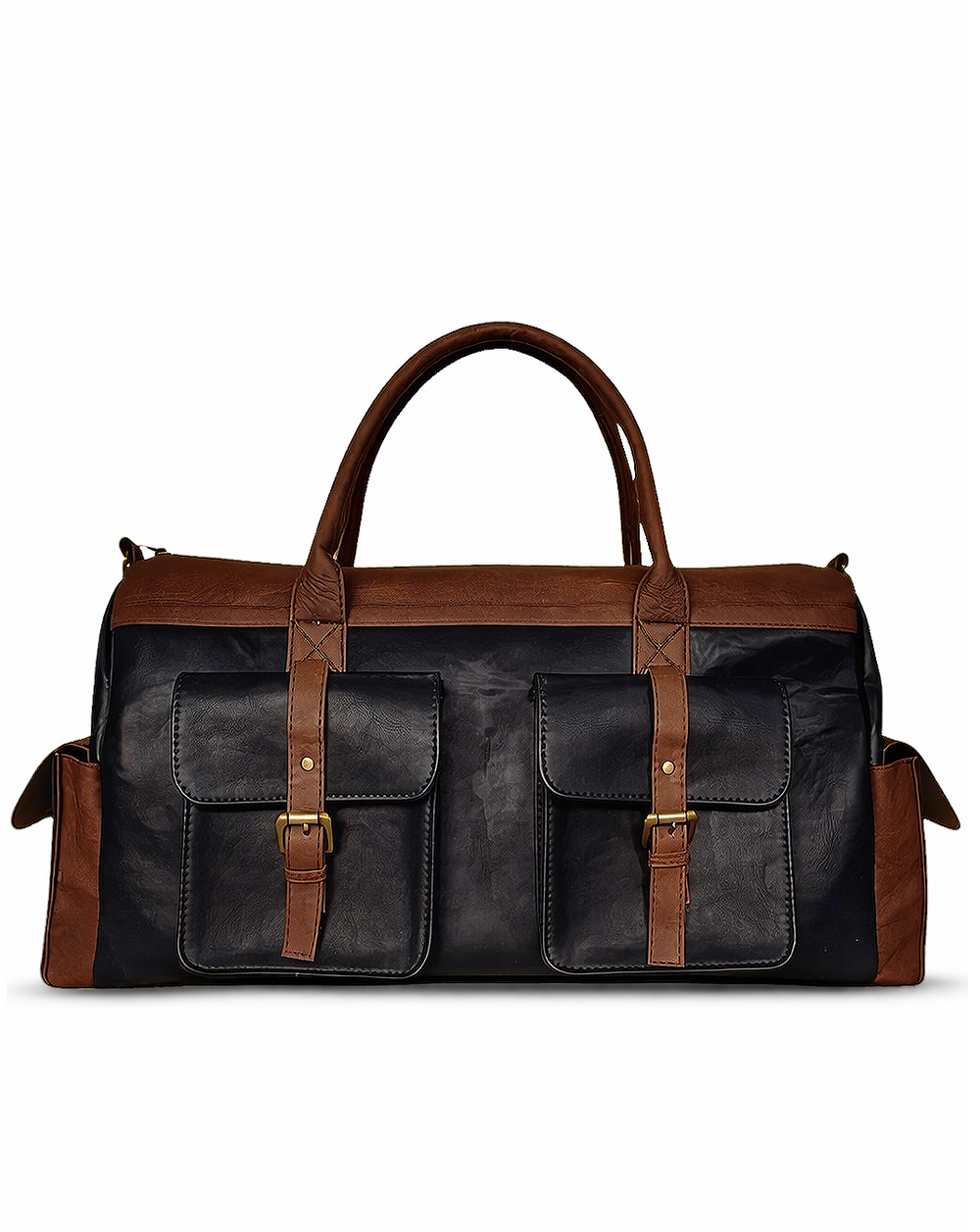 Blue & Brown 4 Pocket Leatherette Duffle / Luggage Bag