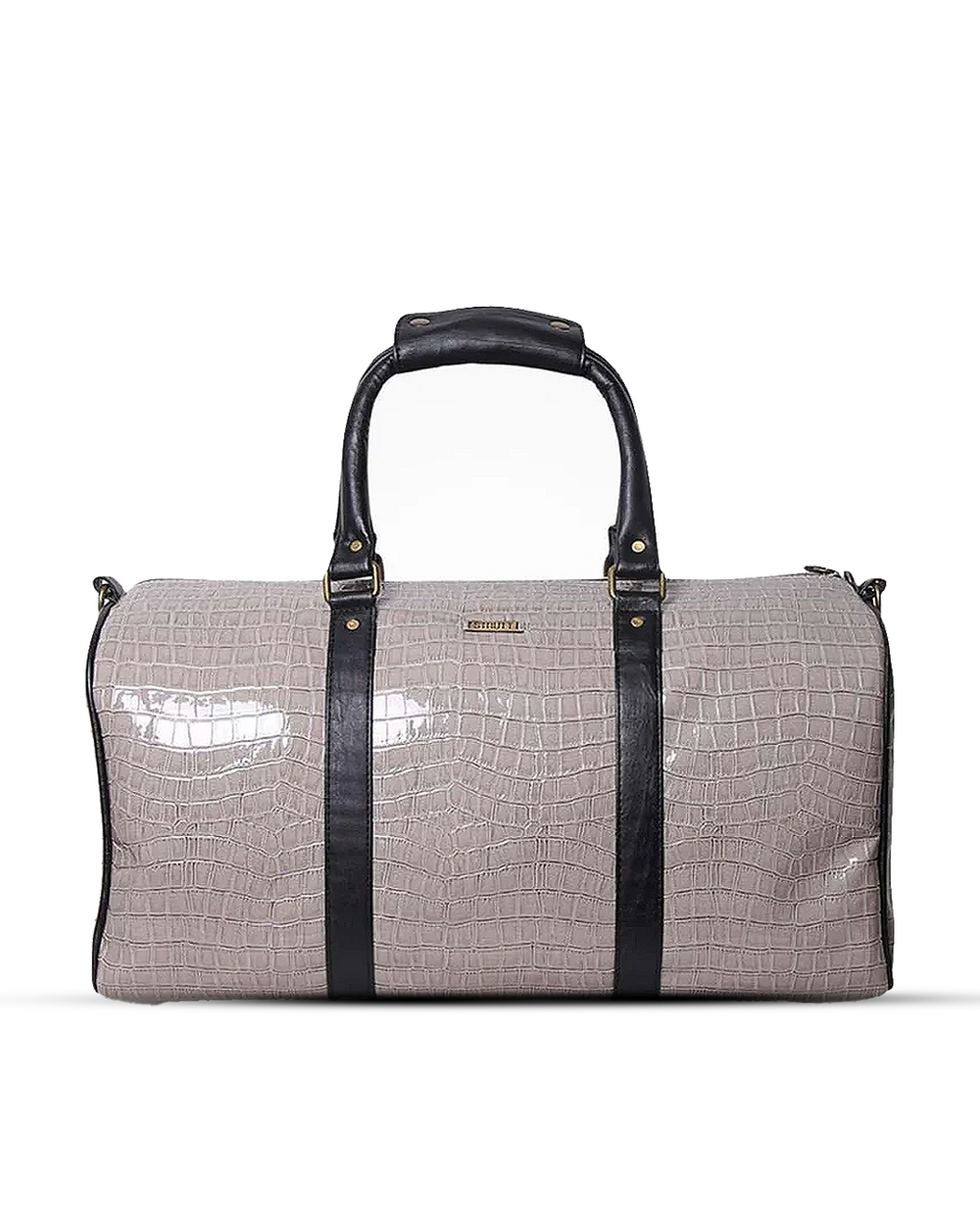 Grey Croc Print and Black Duffel / Luggage Bag