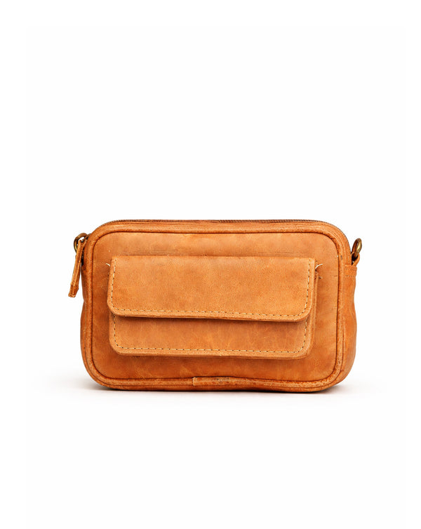Brown front pocket leather bumbag