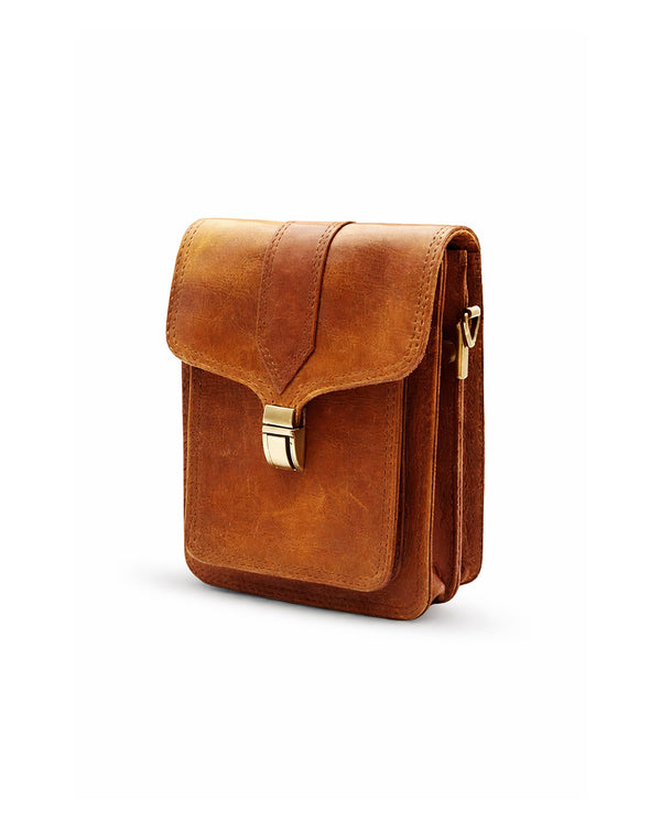 Brown leather flap bumbag