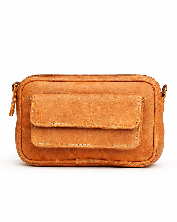 Brown front pocket leather bumbag