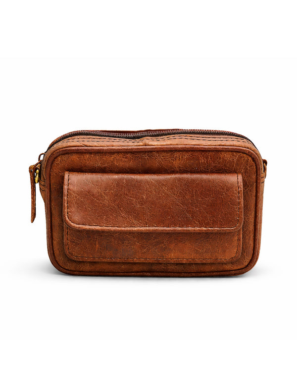 Dark brown front pocket leather bumbag