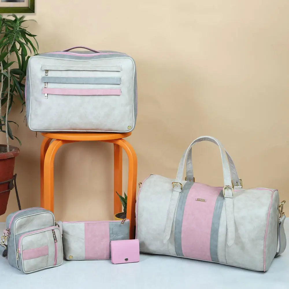 Pink Voyager Set of 4 Bags with Leather Batua thestruttstore