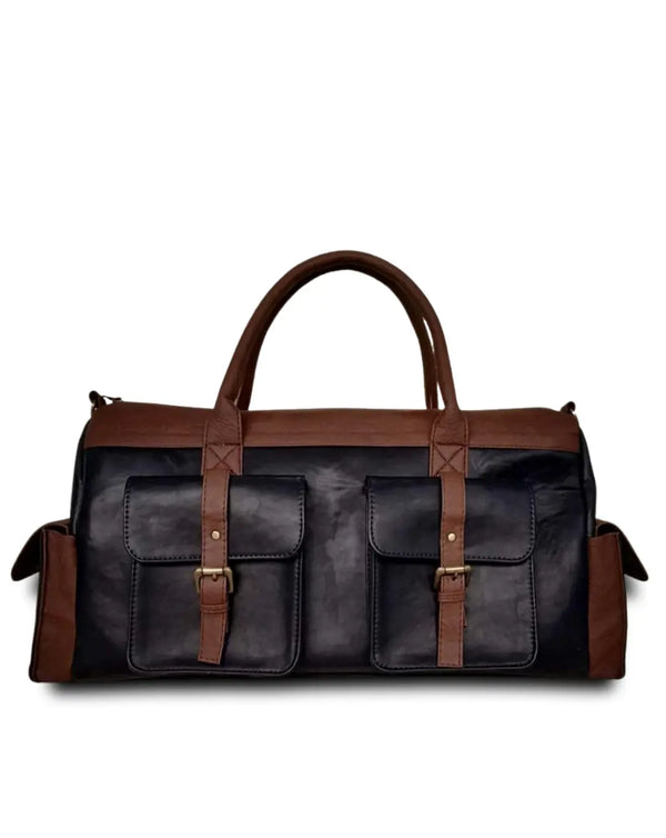 Blue & Brown 4 Pocket Leatherette Duffle Bag thestruttstore