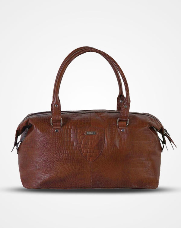 Robert- The Brown Leather Croc Print Travel Duffle Bag