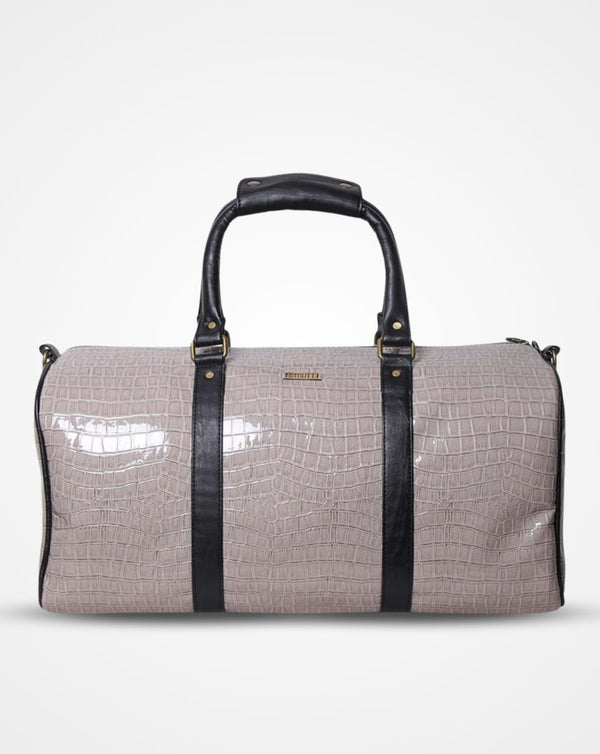 Grey Croc Print and Black Duffel / Luggage Bag