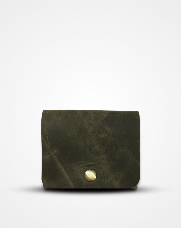 CRUSHED OLIVE GREEN NATIVE BATUA - SLIM LEATHER WALLET