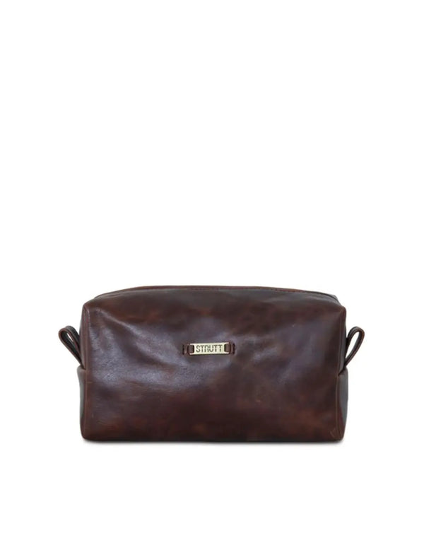 The Crushed Brown Leather Toiletry Kit thestruttstore