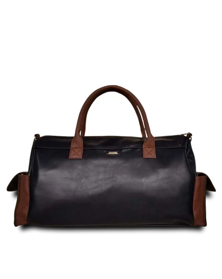 Blue & Brown 4 Pocket Leatherette Duffle Bag thestruttstore