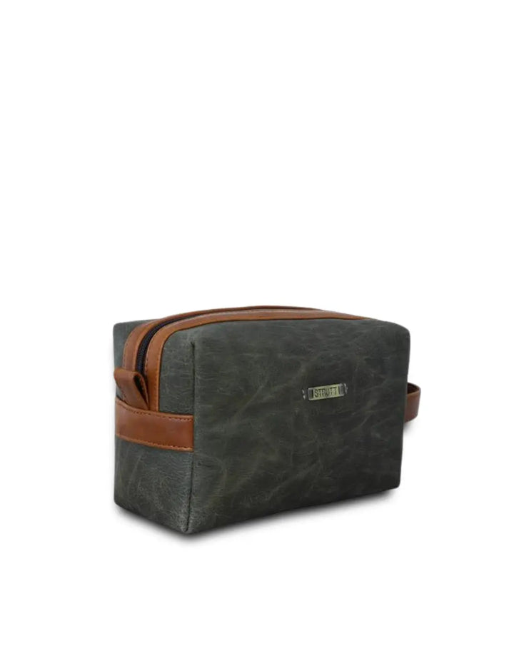 The Olive Green & Brown Leather Toiletry Kit thestruttstore