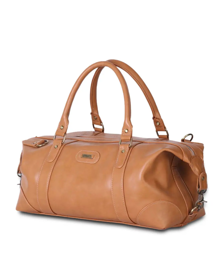 Brown Leatherette Duffle Bag with Side Hooks thestruttstore