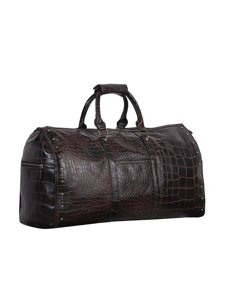 Alfred- Maroon Leather Croc Print Duffel Bag thestruttstore