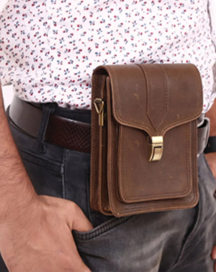 Dark Brown Leather Flap Bumbag thestruttstore