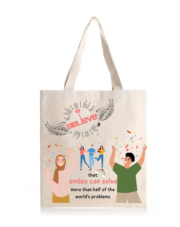 I Believe in Smiles Daily Thaila -  Canvas Reusable Bags thestruttstore