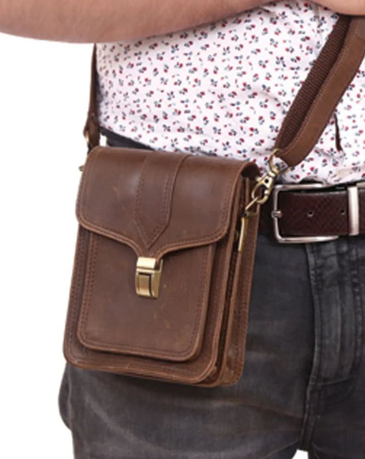 Dark Brown Leather Flap Bumbag thestruttstore