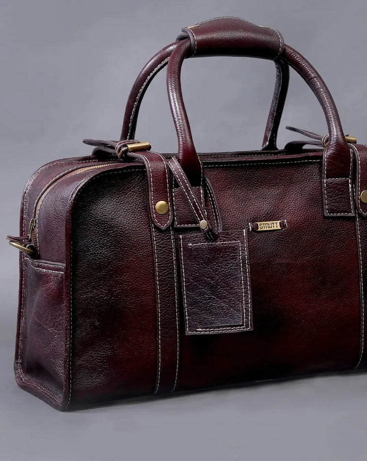 Marin - The Maroon Leather Travel Duffle Bag thestruttstore