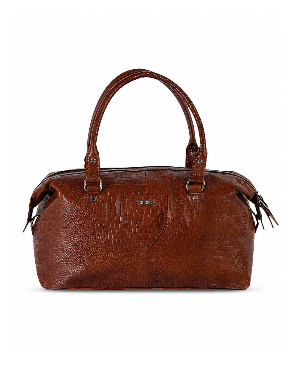 Robert- The brown leather croc print travel duffle bag