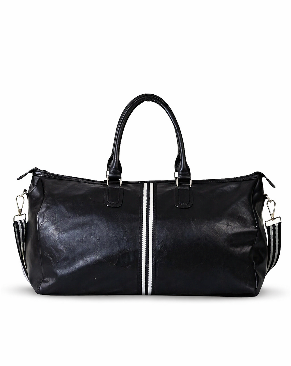 Black Duffel / Luggage Bag with Black and White Stripes