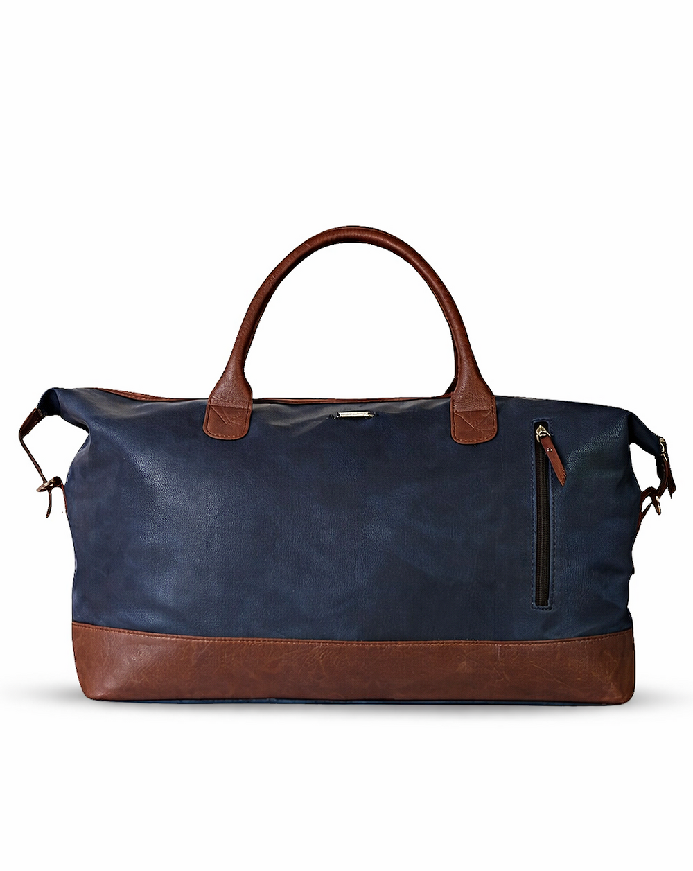 Blue & Brown Leatherette Front Zip Duffle / Luggage Bag