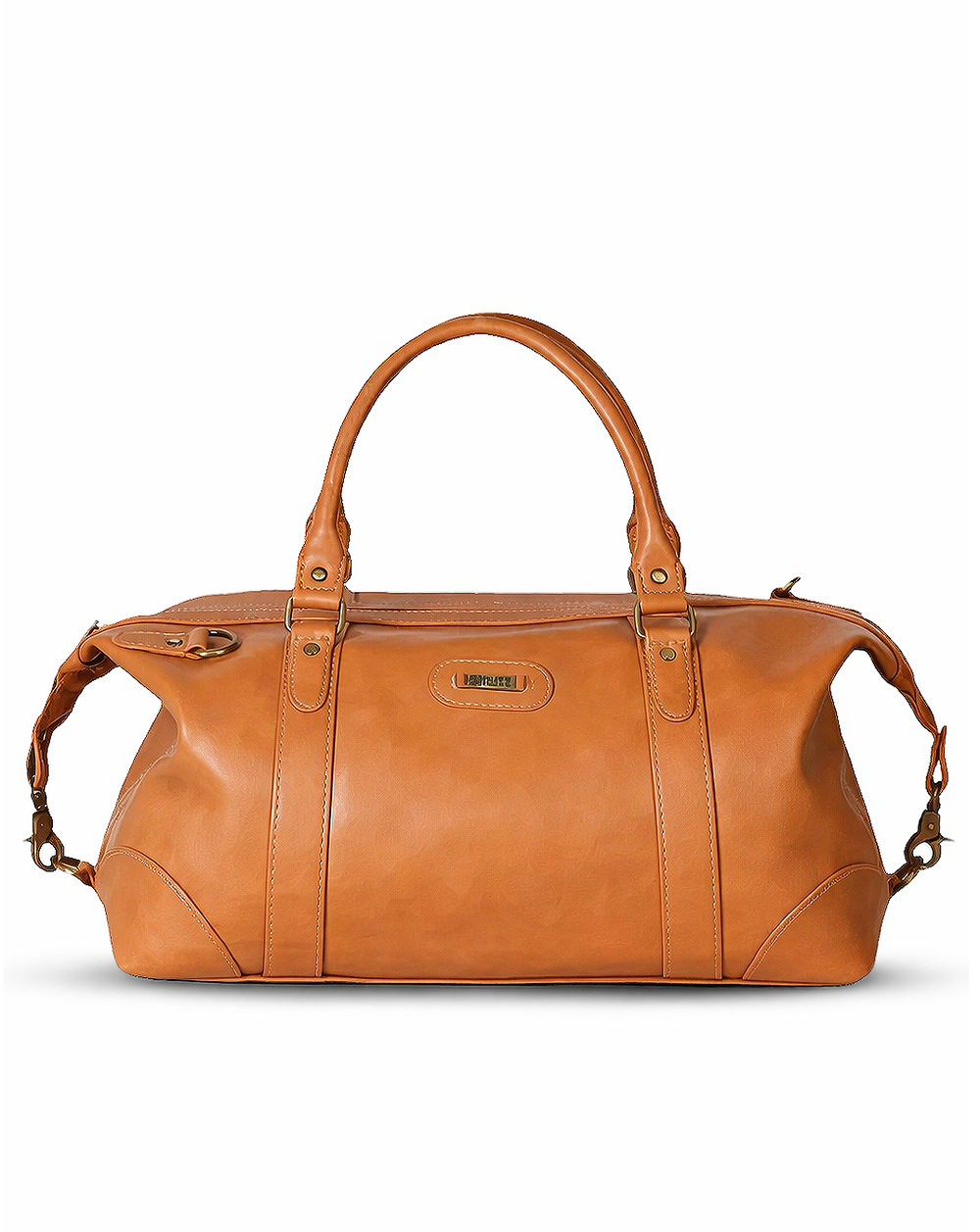 Brown Leatherette Duffle  / Luggage Bag with Side Hooks