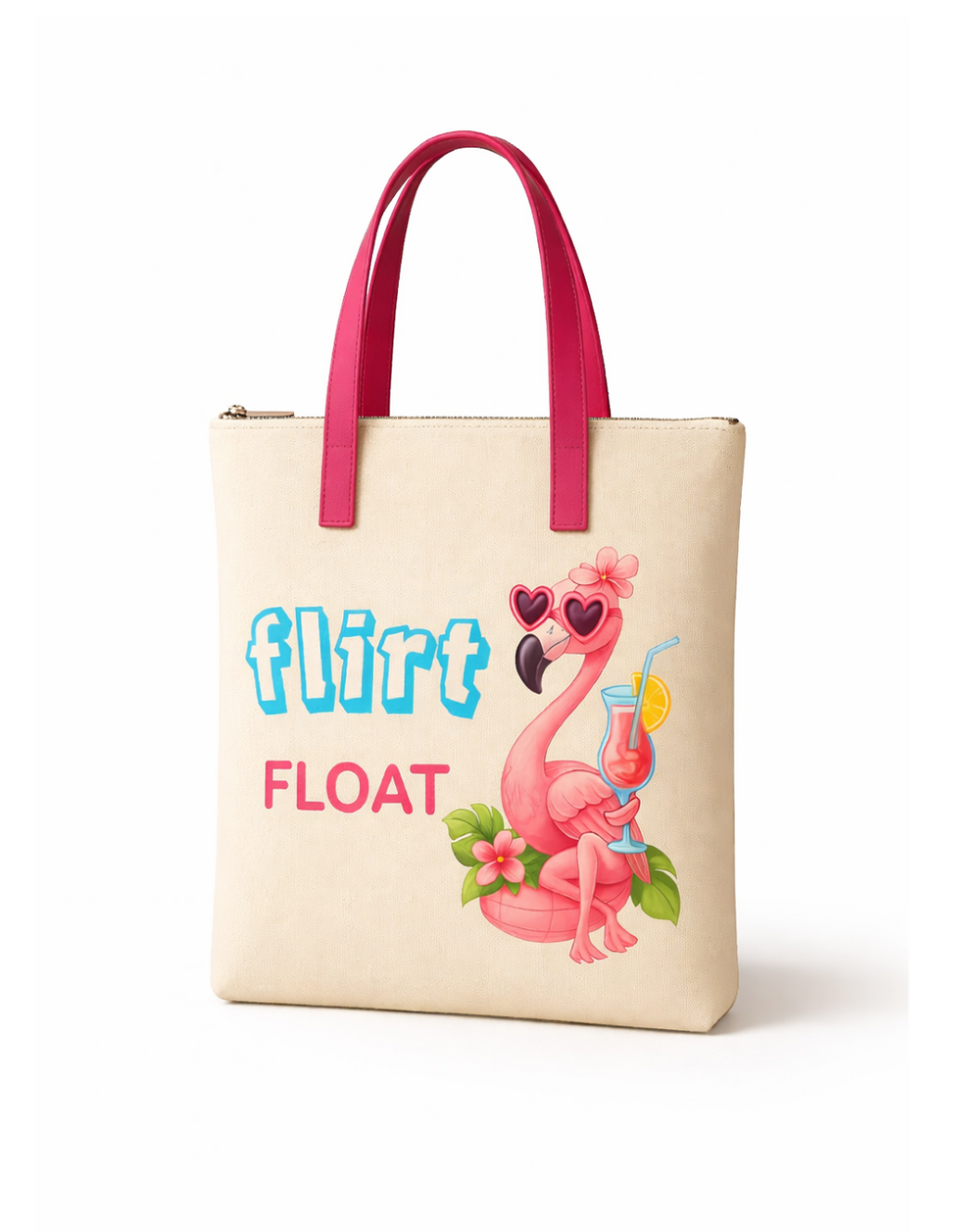 Stylish Quirky Prints Shoulder Bag /Daily Tote Bag - Flirt Float Flamingo