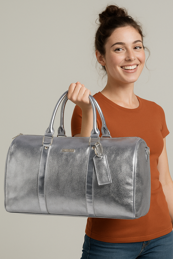 Silver cabin bag with toiletry pouch