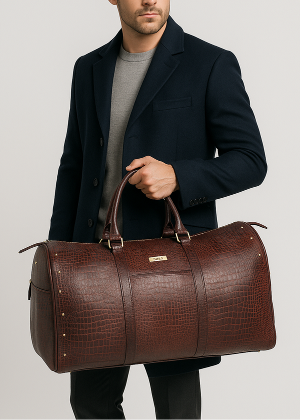 Alfred- Maroon leather croc print duffel bag