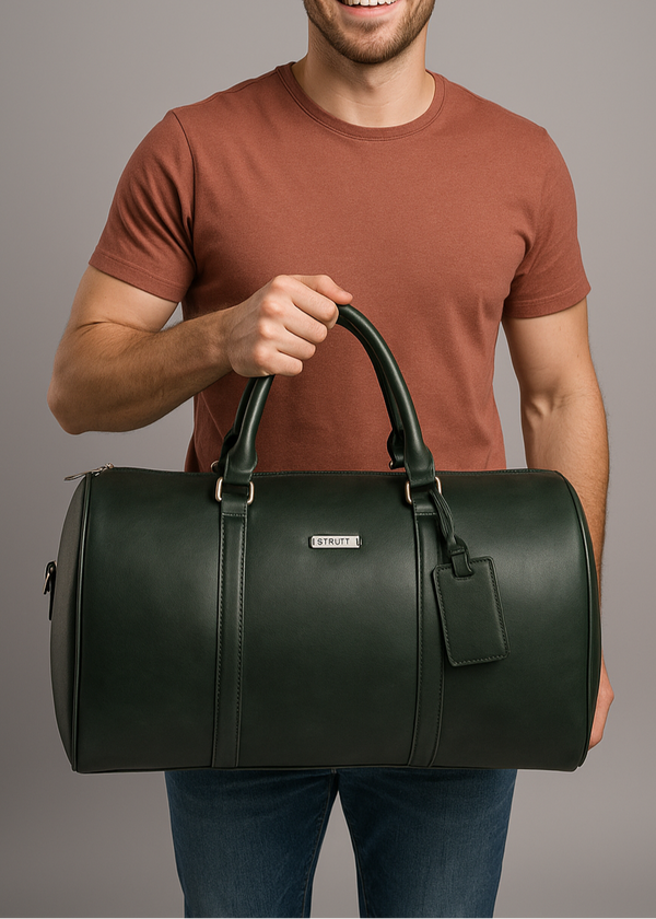 Olive green cabin bag with toiletry pouch