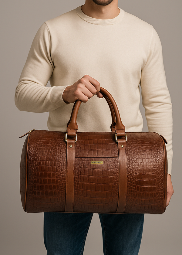 Brown croc cabin bag with toiletry pouch
