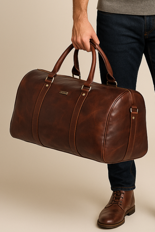 Charles - Crushed brown leather cabin bag