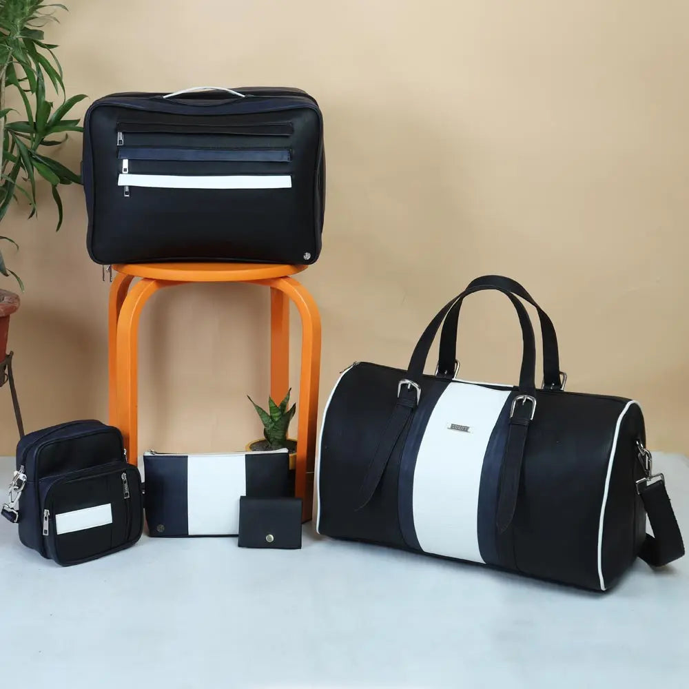 Blue Voyager Set of 4 Bags with Leather Batua