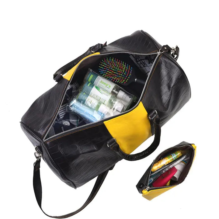 Melvin- The Yellow and Black Leather Cabin Baggage with Toiletry Kit thestruttstore